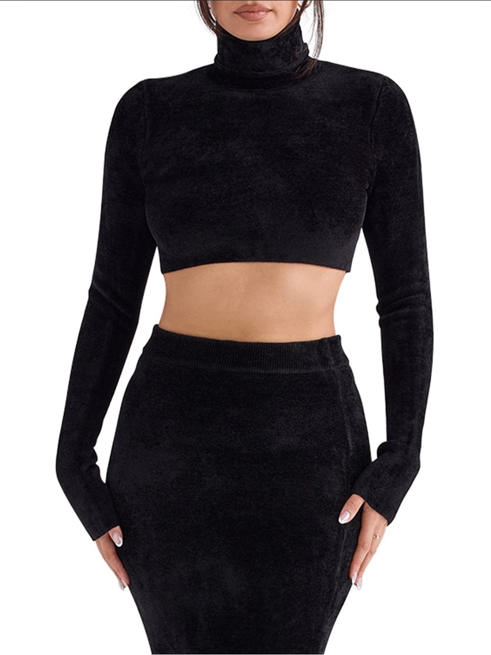 House of CB Suri Black Chenille Cropped Top XS
